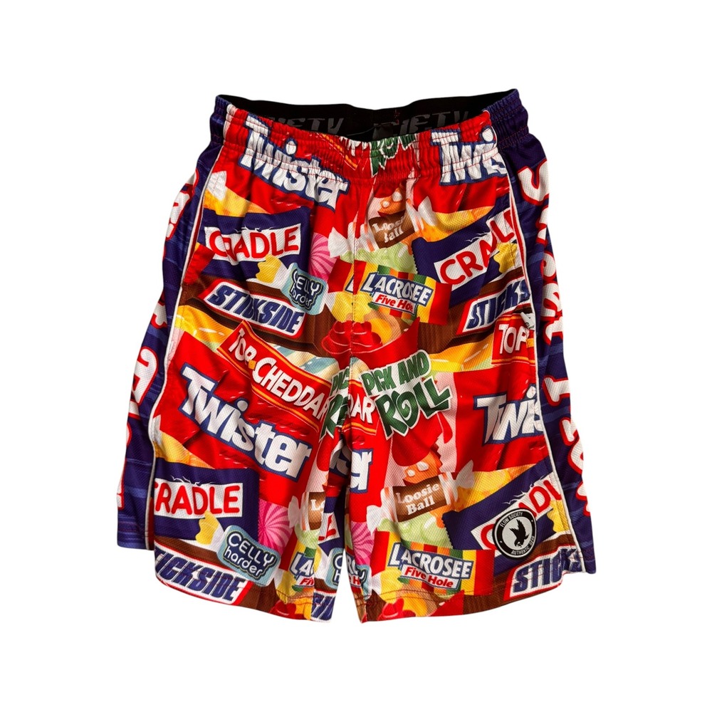 Flow Society Boys Youth Large Lacrosse Shorts Candy Mesh Athletic Red Multi